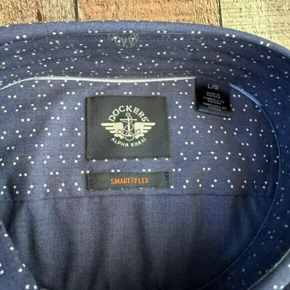 Dockers Navy blue with white long sleeve button down dress shirt men's Large - Picture 2 of 5